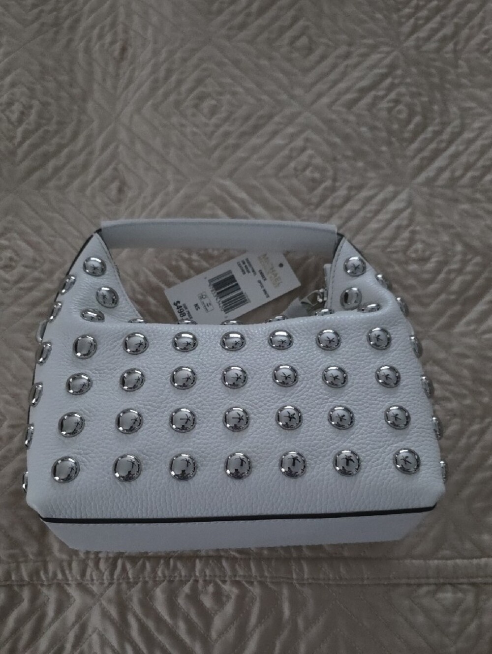 MICHAEL KORS White Studded Pebbled Leather Mini Bag - Picture 2 of 16